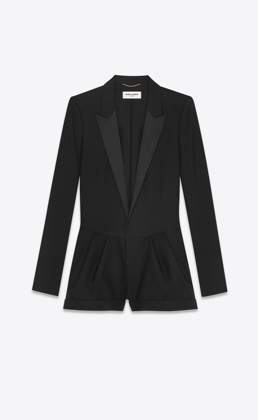 SAINT LAURENT Dresses Woman Tuxedo playsuit in black gabardine a_V4